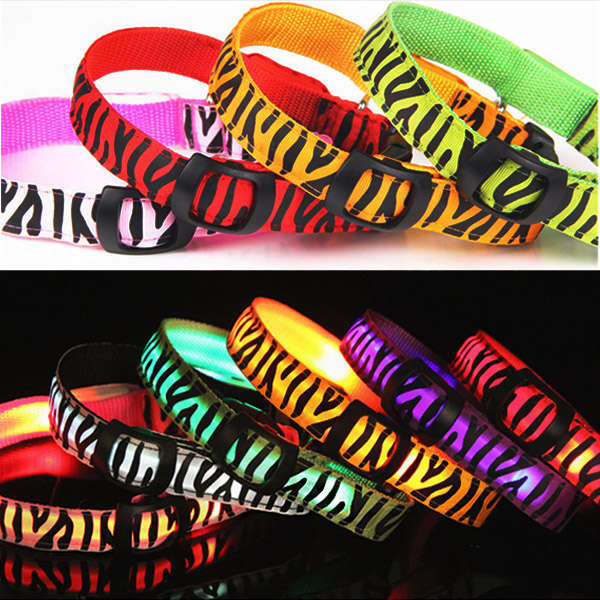 Leopard Print Adjustable Led Night Flashing Pet Dog Collar
