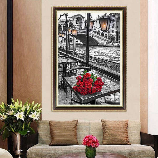40x60cm 5D DIY Red Rose Diamond Painting Resin Rhinestone Home Decoration Cross
