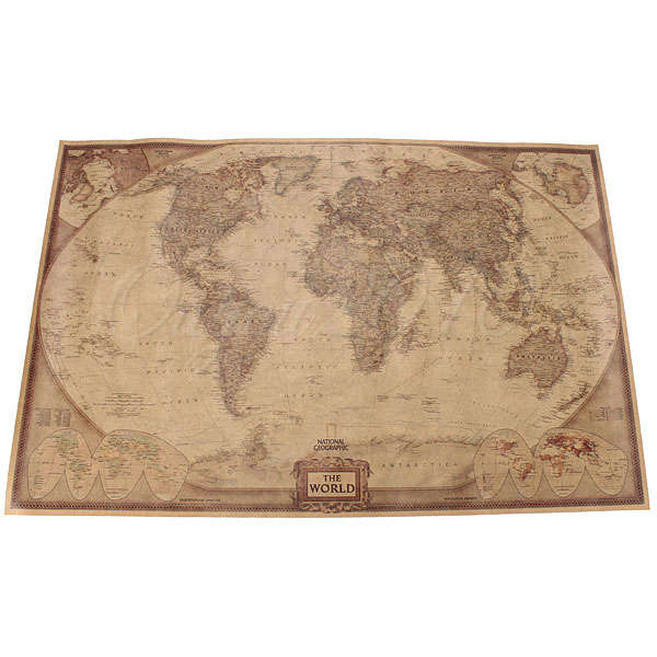 71*46.5cm Brown Paper Antique World Map Wall Chart Poster