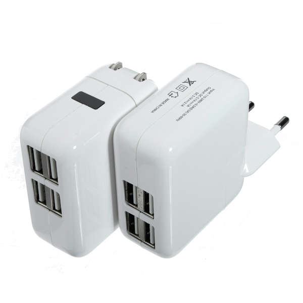 4 USB Ports Wall AC Power Travel Charger Adapter US EU Plug