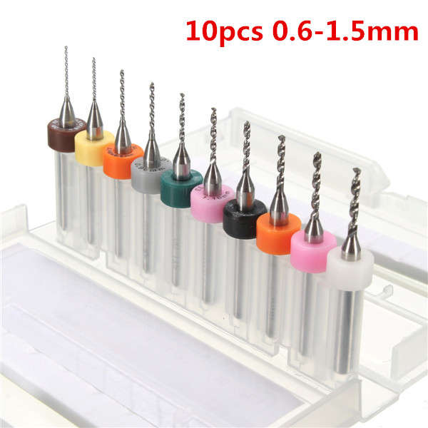 10pcs 0.6-1.5mm Carbide PCB Drill Bit Set Engraving CNC PCB Bits for Rotary Bur