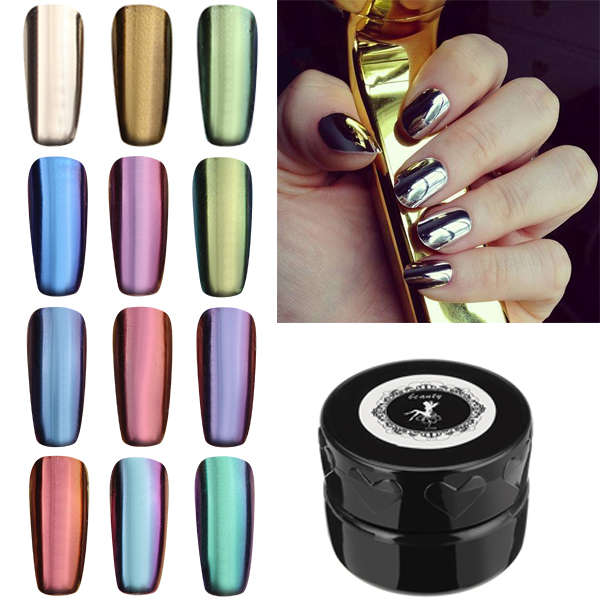 12 Colors Magic Mirror Chrome Effect Metallic Powder Set Nail Art Additive Pigm