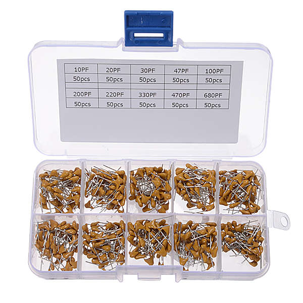 500Pcs 10 Values 10PF-680PF Multilayer Monolithic Ceramic Capacitor Assorted Ki