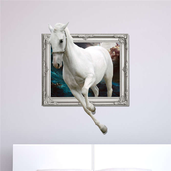 White Horse 3D Wall Decals PAG STICKER Removable Wall Art Animal Stickers Home