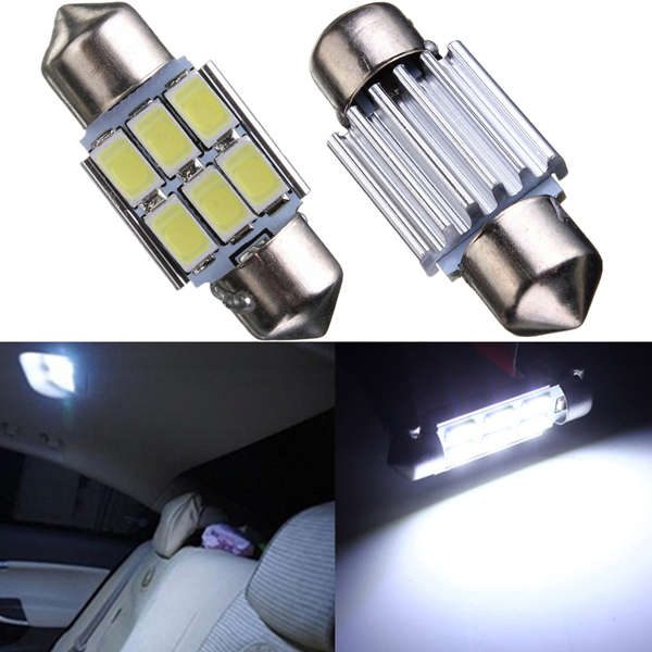 2 x White 31MM 6 LED 5630 Festoon Dome Map Interior LED Light Bulbs