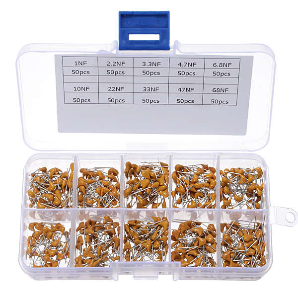 500Pcs 10 Values 1NF-68NF Multilayer Monolithic Ceramic Capacitor Assorted Kit