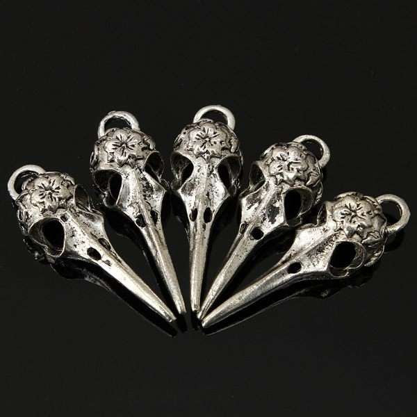 5pcs Vintage Silver Alloy Bird Skull Necklace Pendant DIY Jewelry