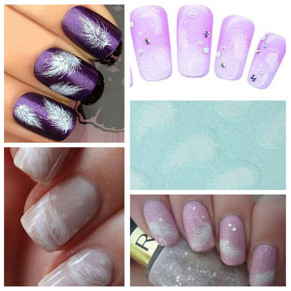 Nail Art Tips White Swan Fluffy Feather Water Transfer Decal Stickers