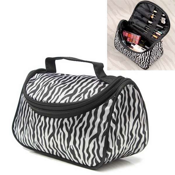 Women Makeup Cosmetic Zebra Toiletry Bag Organizer Handbag Travel Case