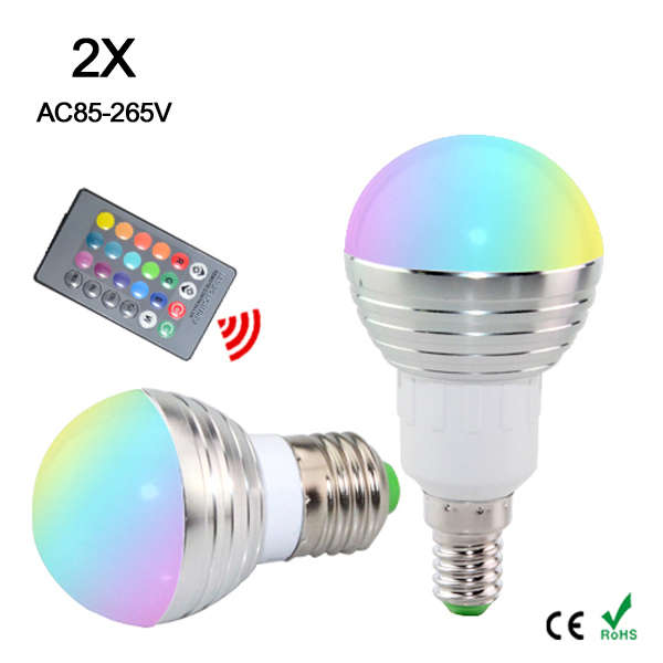 2pc Dimmable E27 E14 LED Bulb 5W LED RGB lighting IR Remote Control 16 color AC