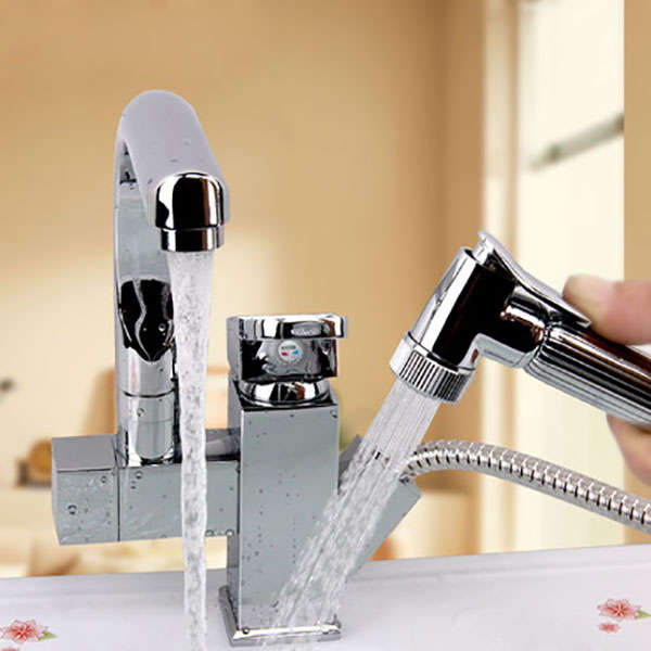 Kitchen Sink Mixer Faucet Pull Out Sprayer Tap Bathroom Dual Water Spouts 360 D