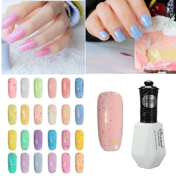 24 Colors Cheese Soak Off UV Nail Gel Polish Sequins Shiny Manicure