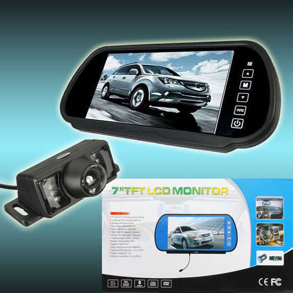 7inch Trcuk LCD Mirror Monitor+IR Wireless Rearview Camera Reversing