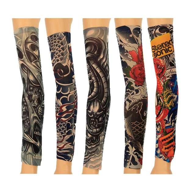 5pcs Styles Mix Temporary Tattoo Sleeves Stretchy Party Arm Stockings K