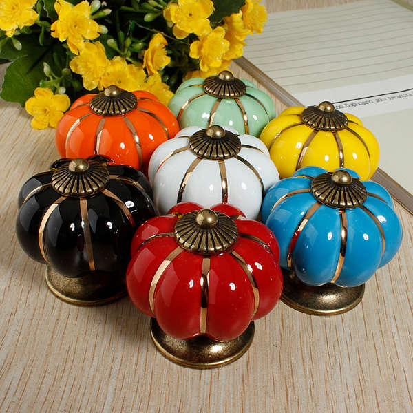 Ceramic Pumpkins Door Drawer Cupboard Pull Handles Knobs