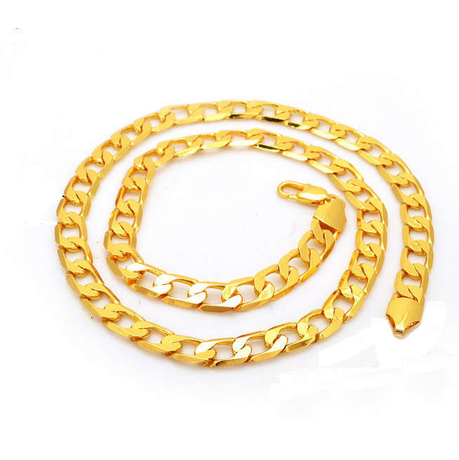 Gold Chunky Ring Flat Curb Men Necklace Jewelry
