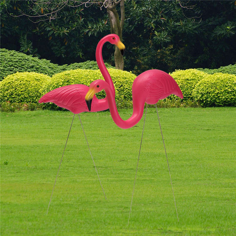 2PCS Pink Flamingo Plastic Yard Garden Lawn Art Ornaments Retro Toy Decor