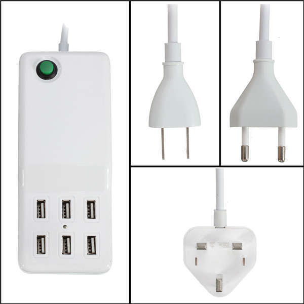 Universal Multi Port 6 Ports Portable USB Hub Desktop Wall Rapid Charger Adapter