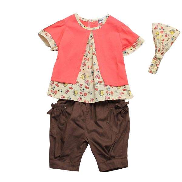 3 PCS Baby Kids Girls Fruits Pattern Top+Pants+Hat Set Outfits