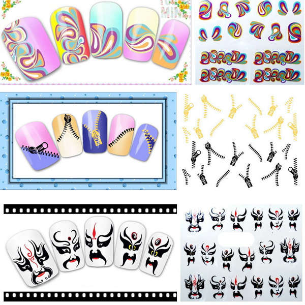 Colorful Zipper Chinese Style Water Transfer Nail Art Stickers