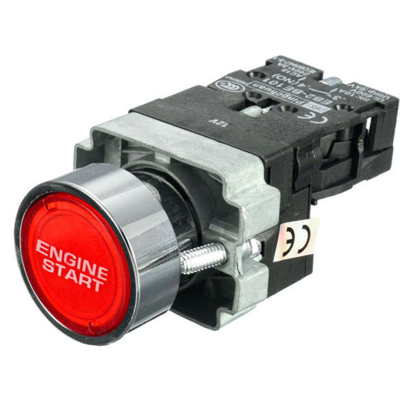 12V Red illuminated LED Car Chrome Trim Engine Start Starter Push Button Switch