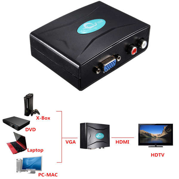 1080P Audio VGA To HDMI 1.3V HD 1920x1080 HDTV Video Converter Box Adapter For