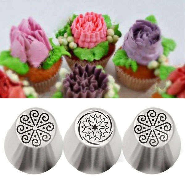 3Pcs Stainless Steel Russian Tulip Flower Icing Piping Nozzles Cake Decor Tips