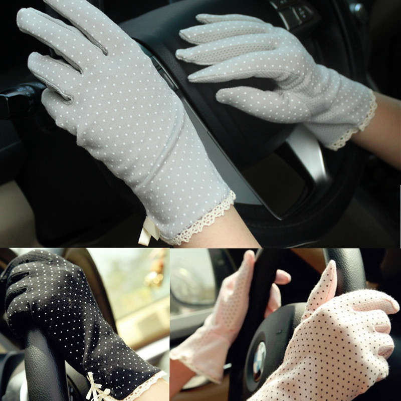 Women Female Cotton Antiskid Lace Bowknot Short Sunscreen Gloves Driving Gloves