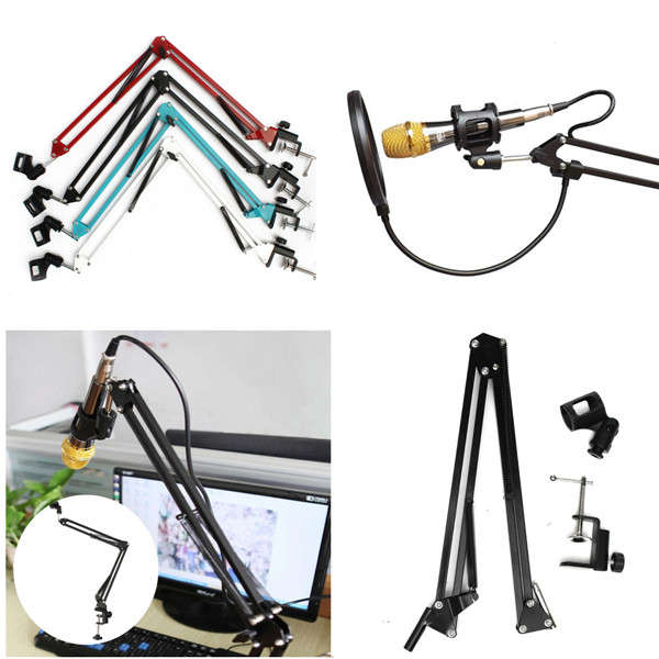 Adjustable Microphone Mic Suspension Boom Scissor Arm Support Stand Holder