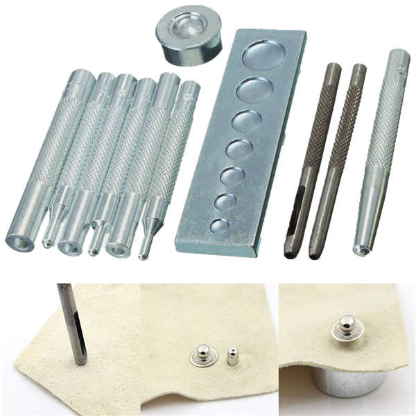 11pcs Leather Craft Tool Die Punch Snap Rivet Setter Kit DIY Leathercraft Tools