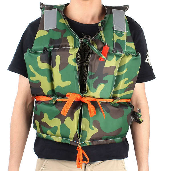 Adult Foam Flotation Camouflaged Life Jacket Vest With Whistle Boating Swimming