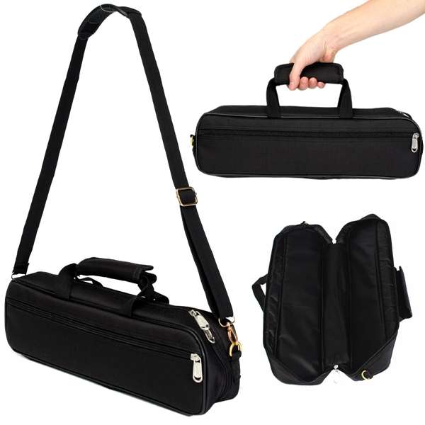 Flute Carry Bag Cover with Side Pocket Shoulder Strap Black