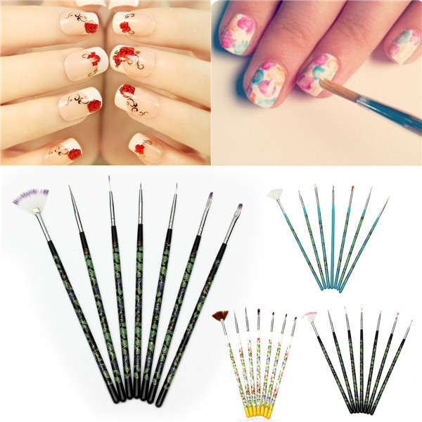7Pcs Flowers Acrylic Painting Dotting Pen Nail Art UV Gel Brush Manicure Kit Set