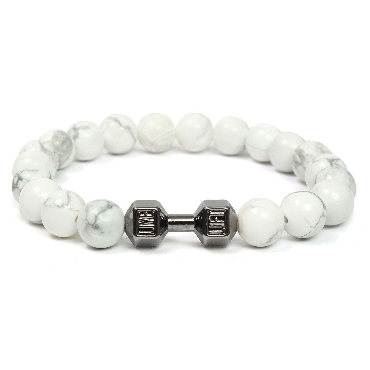 8mm White Dumbbell Beaded Bracelet Stone Women Men Jewelry