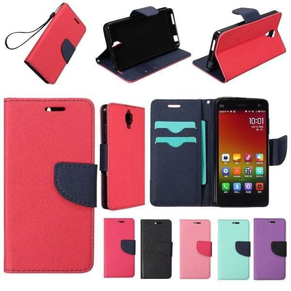 Durable Slim Flip PU Leather Wallet Card Cover Skin Stand Case for Xiaomi MI 4