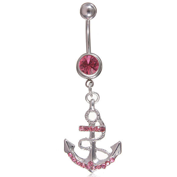 14G Rhinestone Anchor Belly Button Ring Body Jewelry Piercing