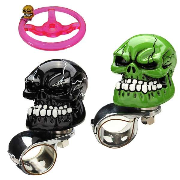 Car Steering Wheel Ball Booster Resin Ghost Skull Head Spinner Knob Grip Auxili
