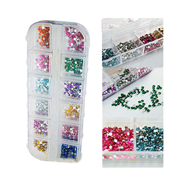 12 Colors 2mm Nail Art Glitter Rhinestones Case Box