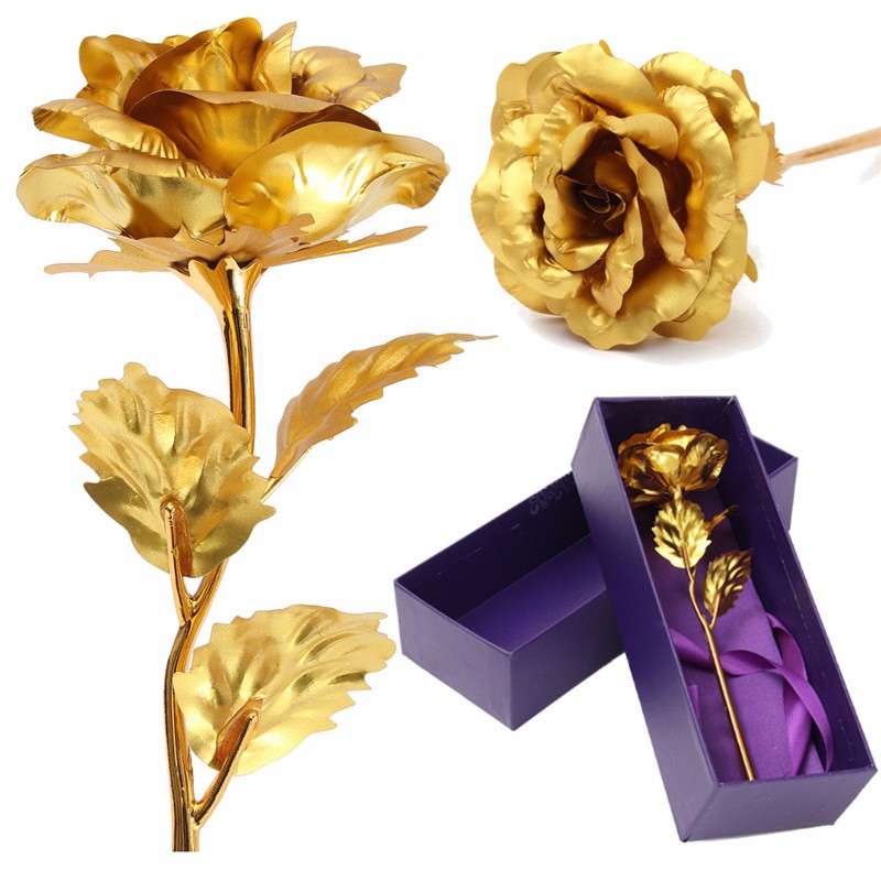 New Gold Foil Plated Rose Valentine's Day Gift Golden Rose Flower Gift Box Decor