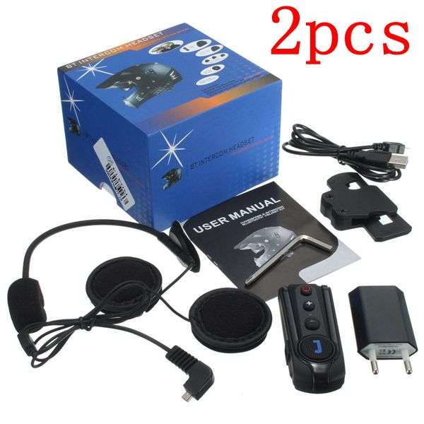 2pcs 1000m BT Interphone Motorcycle Helmet Intercom Headset FM Radio With Bluet
