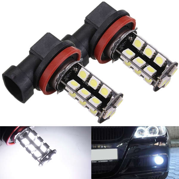 2 x CANBUS Error Free H11 Car LED 27SMD 5050 Super White Light Bulbs