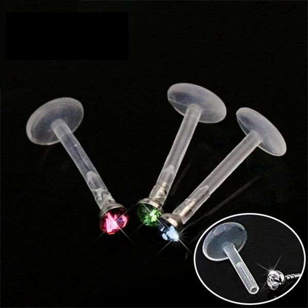 10Pcs Mixed Color Acrylic Crystal Labret Lip Ring Stud Body Piercing Jewelry