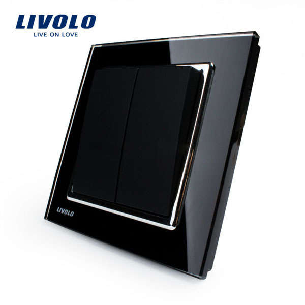 LIVOLO Black Crystal Glass K-Pad Wall Light Switch 2G1W VL-W2K2-11