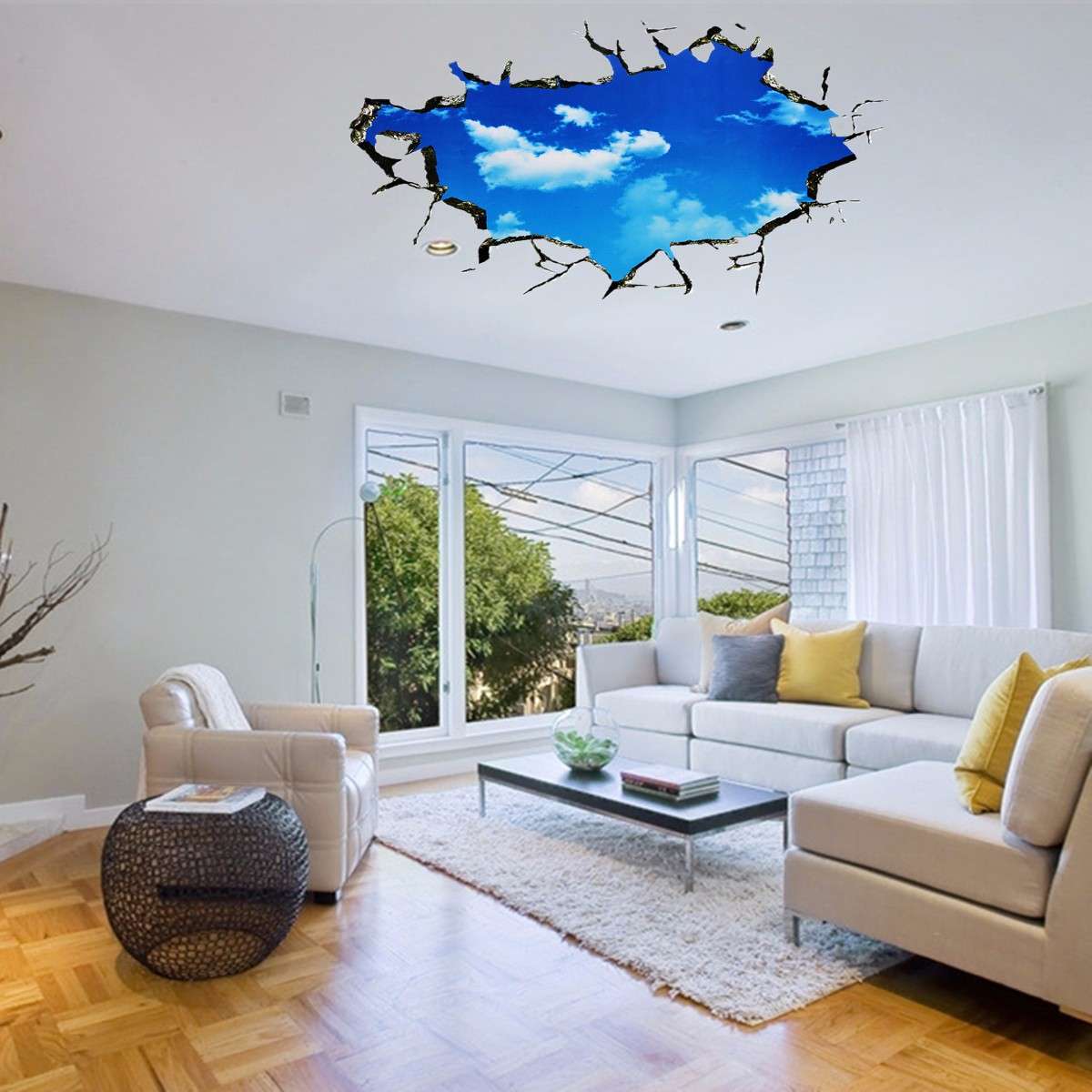PAG Blue Sky 3D Wall Decals Sticker Ceiling Hole Sticker Home Bedroom Wall Deco