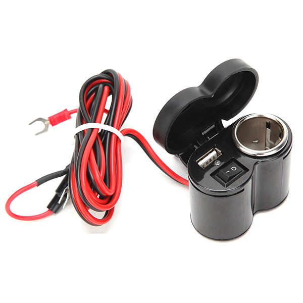12V Cigarette Lighter With Button USB Socket Cap For Motorcycle Scooter