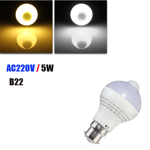 B22 LED Bulb 5W SMD 2835 18 Pure White/Warm White Motion Control PIR Sensor Glo