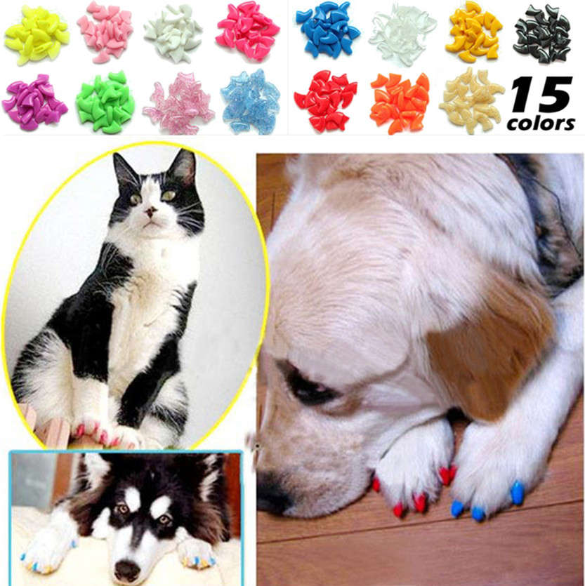 20pcs Soft Cat Pet Nail Caps Claw Control + Adhesive Glue Size M