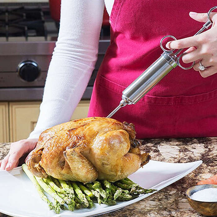 2Oz Stainless Steel Meat Turkey Injector BBQ Barbecue Injector With 2 Neddles