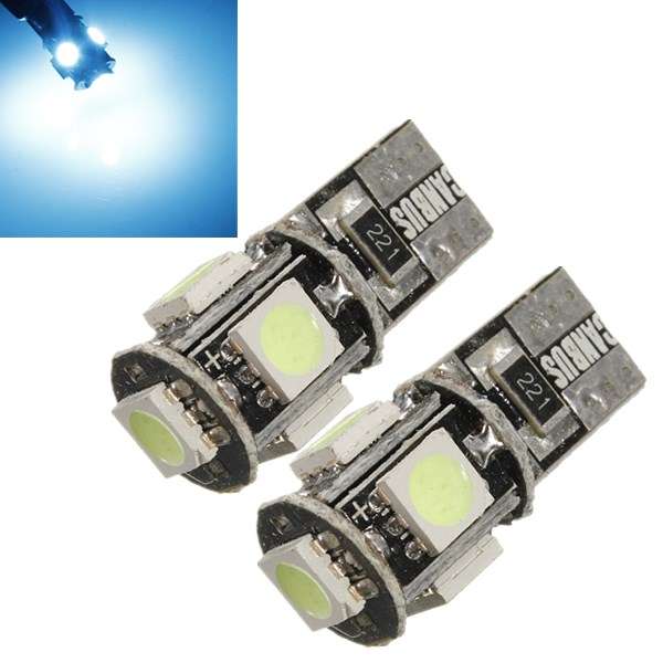 2 x T10 Ice Blue 5050 5 SMD LED Car Canbus Error Free Light Bulbs