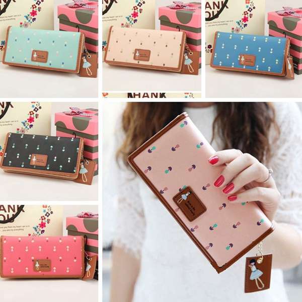 Women Fashion Long Purse Lovely Wallet Painted Bags